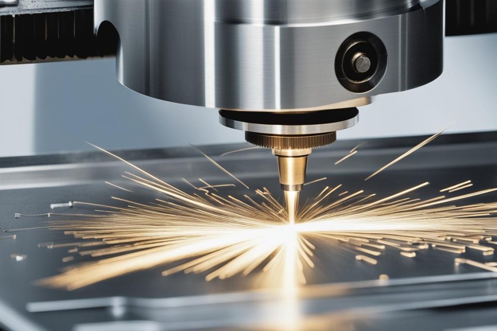 An image showing a precision metal cutting tool in action on a Swiss CNC machining center